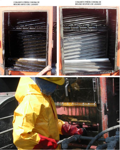 Conjunto pion corona de molino antes y despues de lavado.